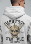 Fingers Rock Gesture Skull Printed Hoodie