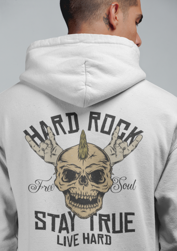Fingers Rock Gesture Skull Printed Hoodie