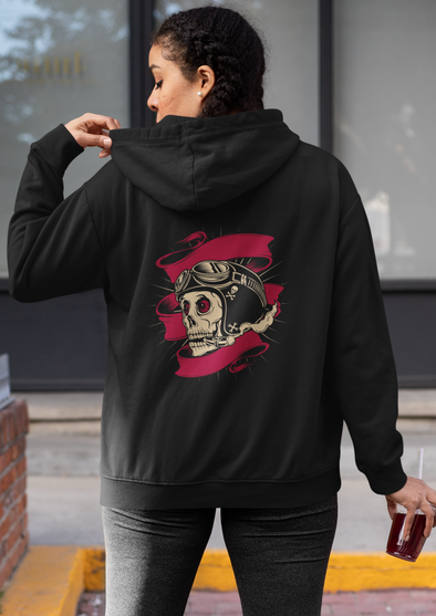 Unisex 2 Skull Helmet Smoking Printed Hoodie