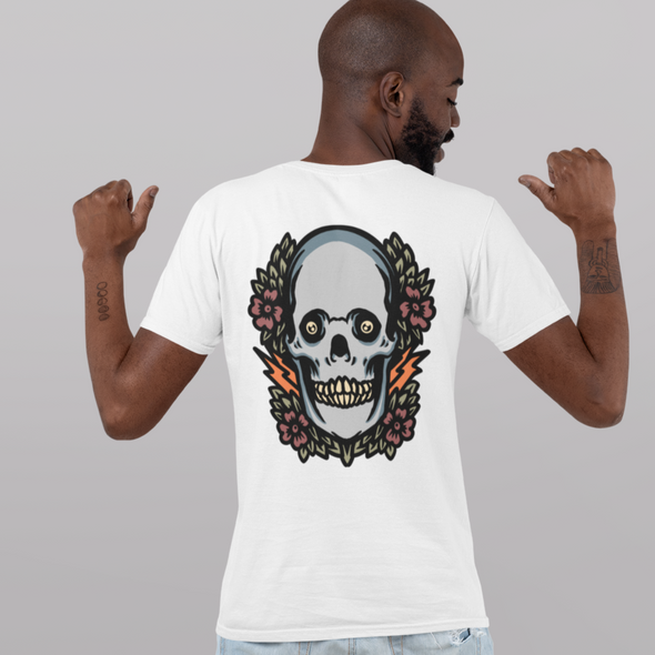 Black & White T-Shirt With Skull And Flower Print