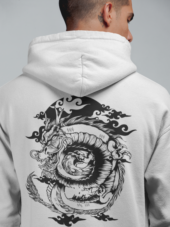 Unisex Silhouette Oriental Dragon Printed Hoodie