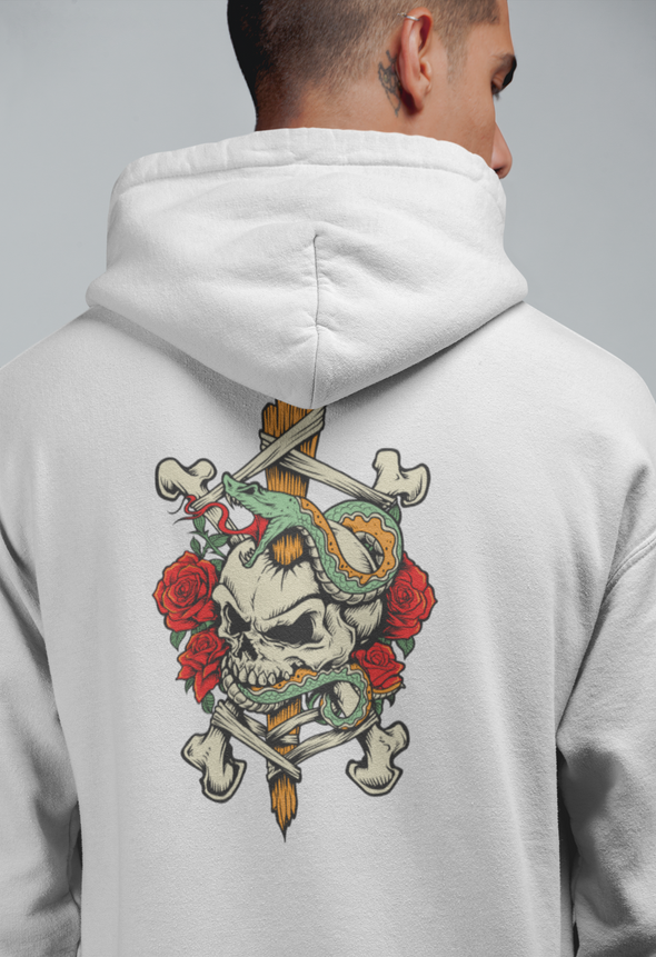 Unisex Hoodie With Skull Snake Print