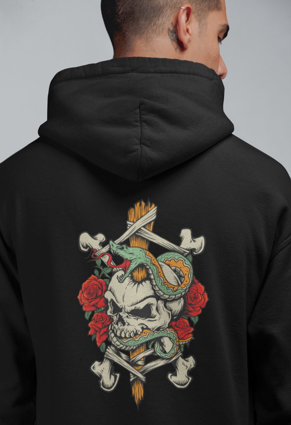 Unisex Hoodie With Skull Snake Print