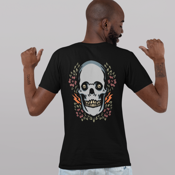 Black & White T-Shirt With Skull And Flower Print