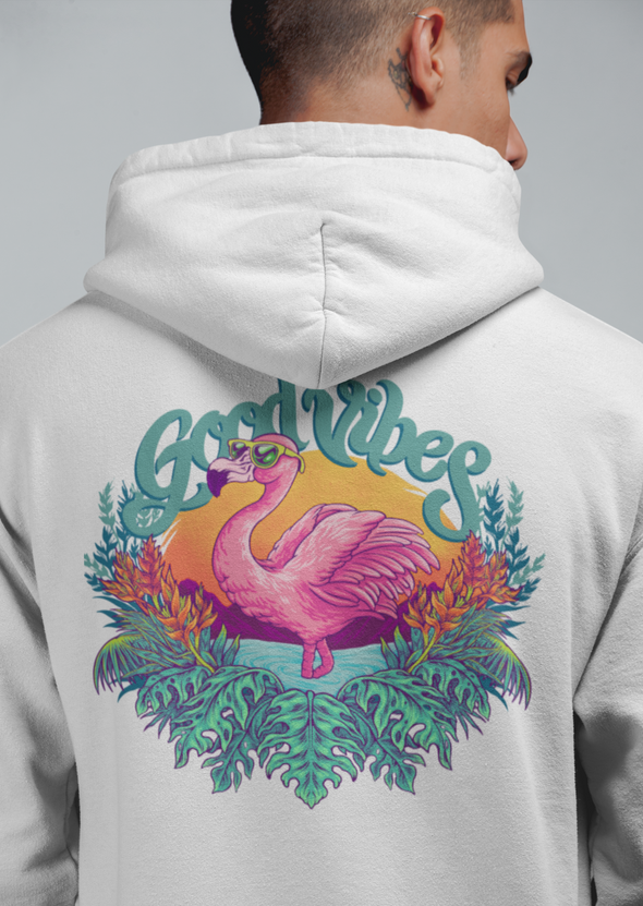 Tropical Pink Flamingo With Flowers Summer Printed Hoodie