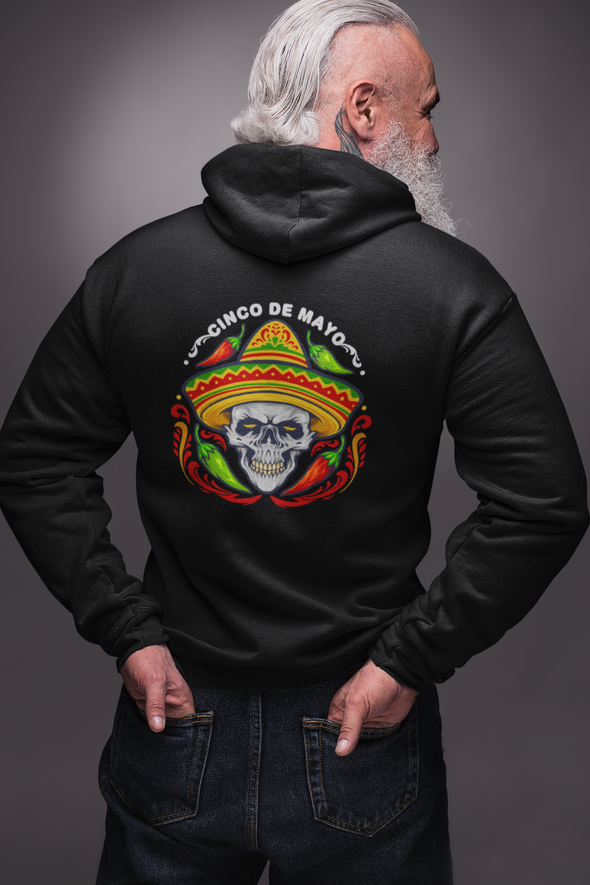 Cinco De Mayo Mexican Skull with Hat Printed Hoodie