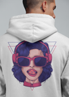 Girl Wearing Headphone Vector Illustration Printed Hoodie