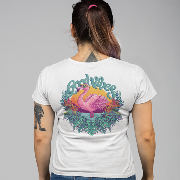 Tropical Pink Flamingo With Flowers Summer Unisex T-Shirt