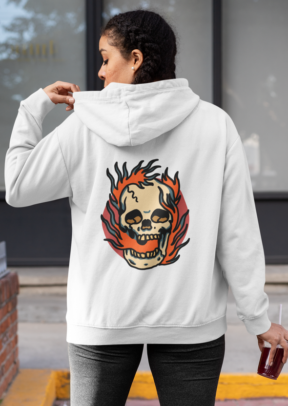 Unisex Hoodie With Skull Fire Print