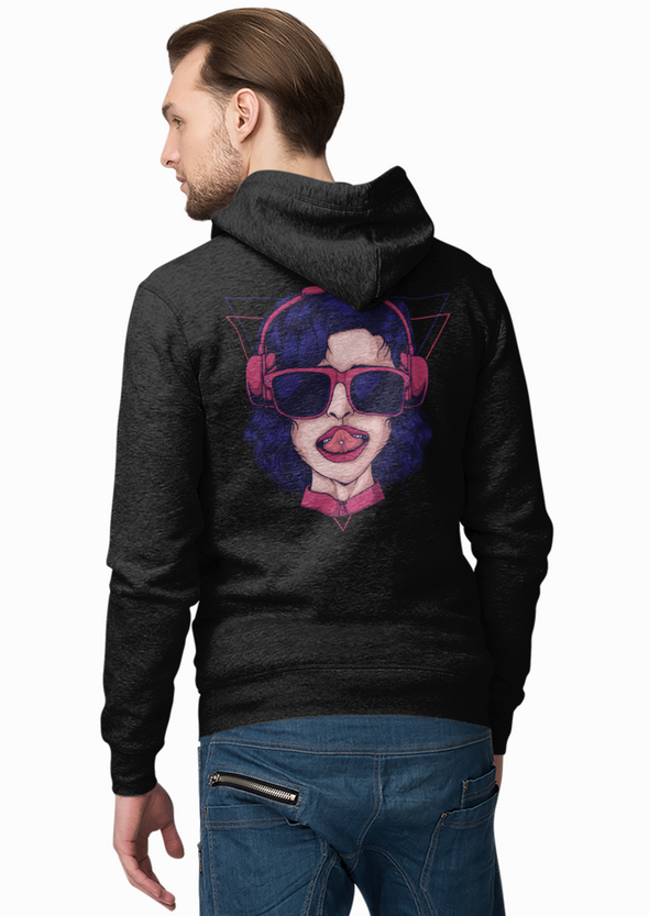 Girl Wearing Headphone Vector Illustration Printed Hoodie