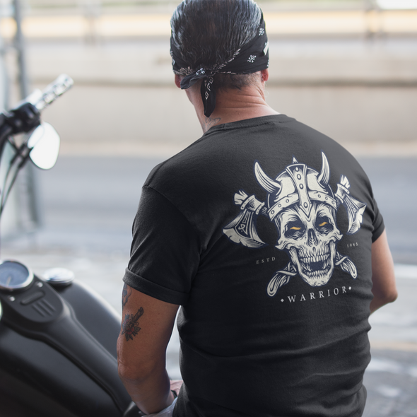Skull With Axe And Helmet Print Unisex T-Shirt
