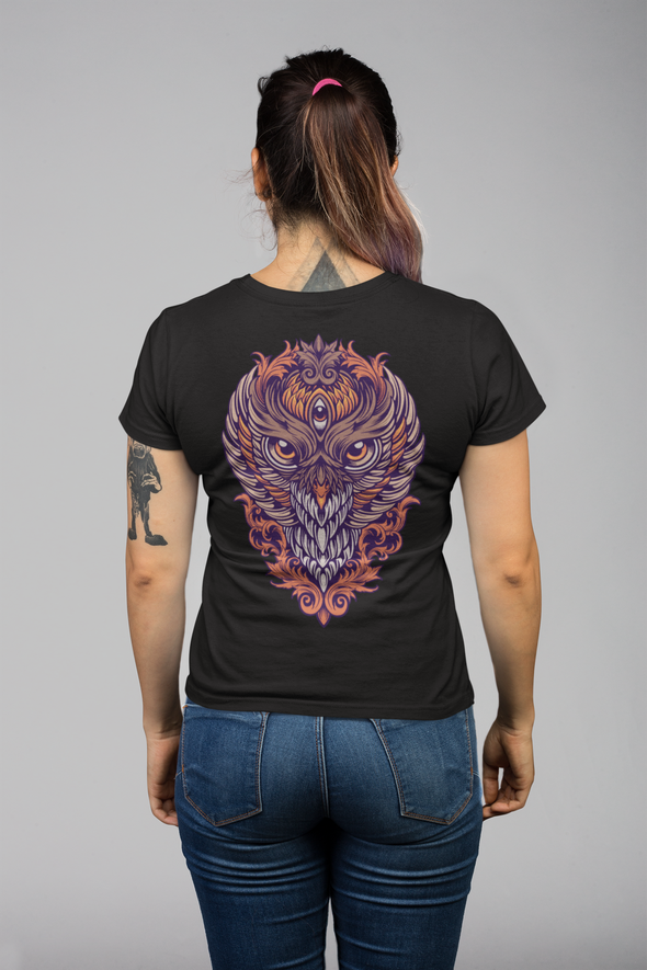 Unisex T-shirt With King Owl Colorful Ornaments
