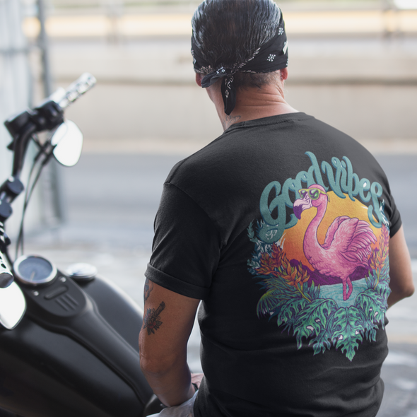 Tropical Pink Flamingo With Flowers Summer Unisex T-Shirt