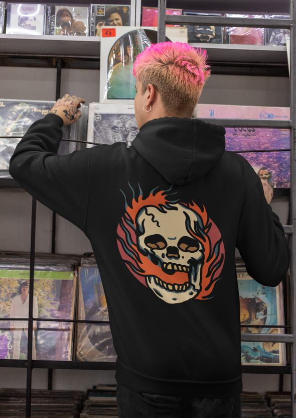 Unisex Hoodie With Skull Fire Print