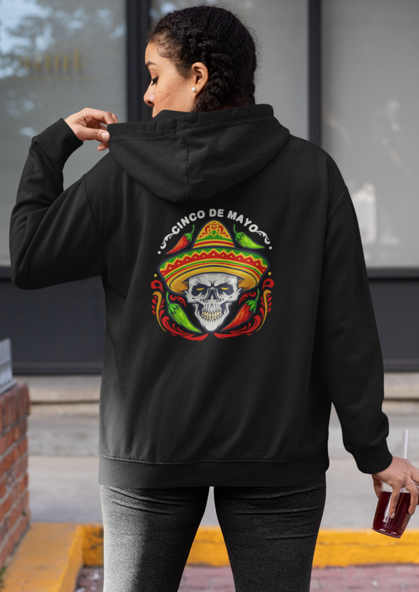 Cinco De Mayo Mexican Skull with Hat Printed Hoodie