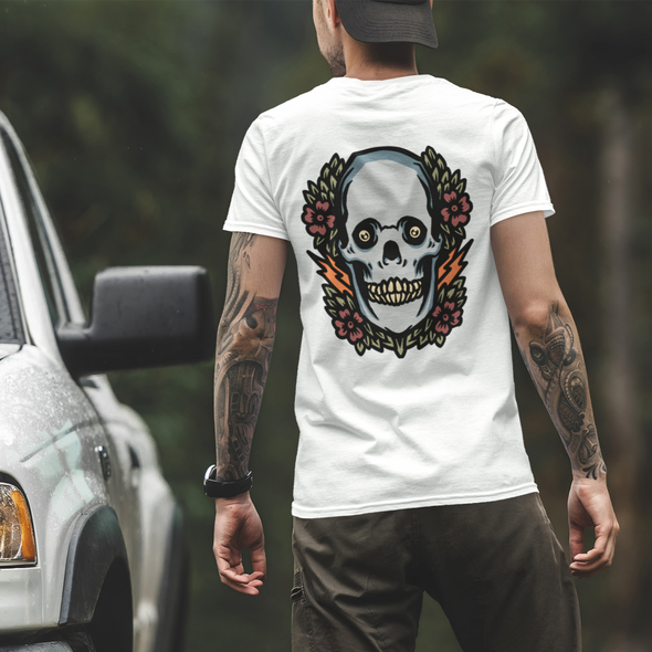 Black & White T-Shirt With Skull And Flower Print