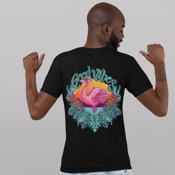 Tropical Pink Flamingo With Flowers Summer Unisex T-Shirt