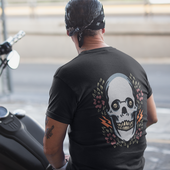 Black & White T-Shirt With Skull And Flower Print