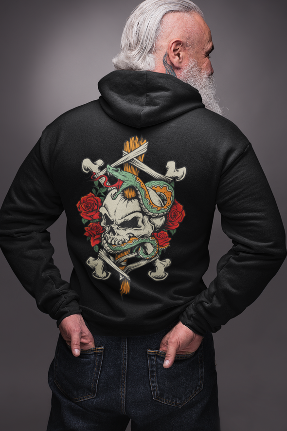 Unisex Hoodie With Skull Snake Print