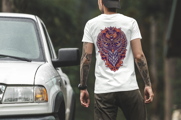 Unisex T-shirt With King Owl Colorful Ornaments