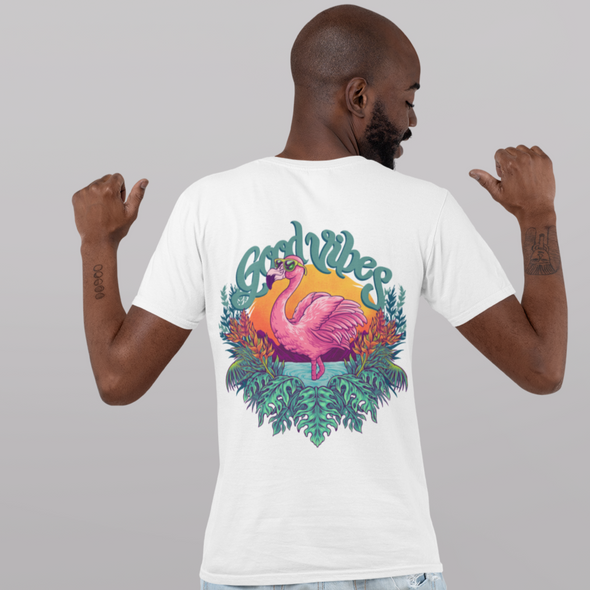 Tropical Pink Flamingo With Flowers Summer Unisex T-Shirt