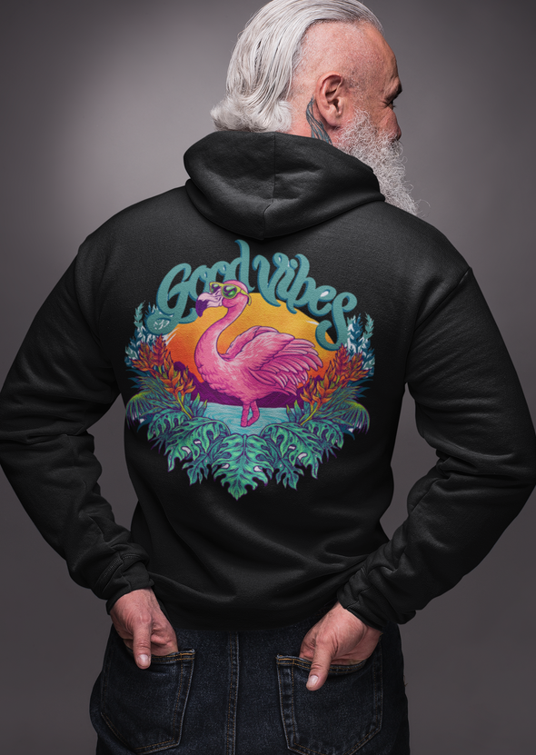 Tropical Pink Flamingo With Flowers Summer Printed Hoodie