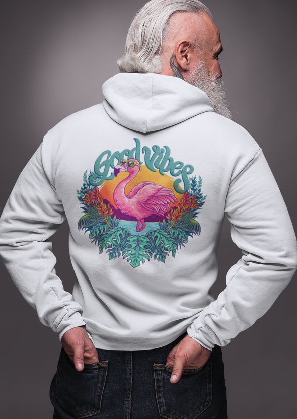 Tropical Pink Flamingo With Flowers Summer Printed Hoodie