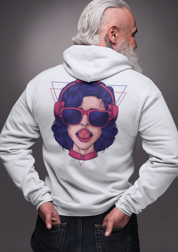 Girl Wearing Headphone Vector Illustration Printed Hoodie