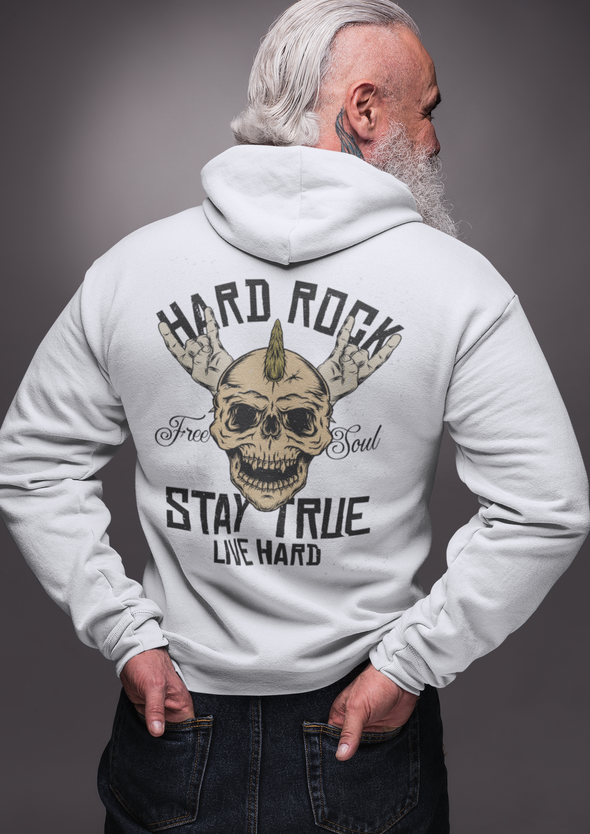 Fingers Rock Gesture Skull Printed Hoodie
