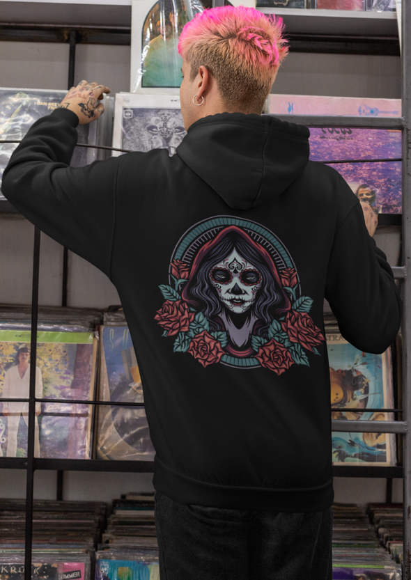 Dia De Los Muertos Girl Roses Printed Hoodie