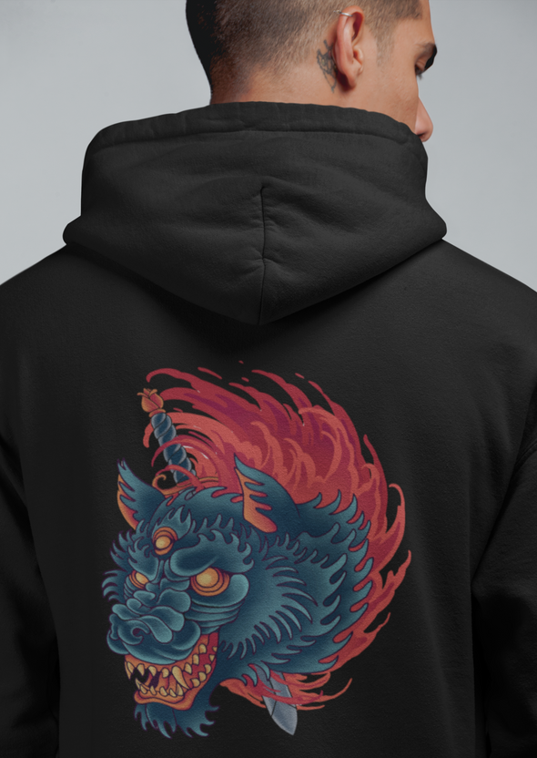 Slaughter Head Angry Wolf Tattoo Printed Hoodie