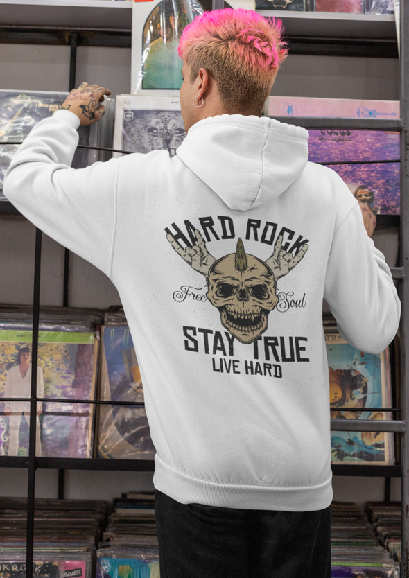 Fingers Rock Gesture Skull Printed Hoodie