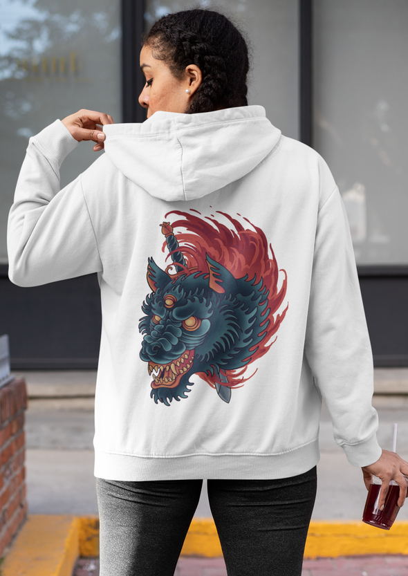 Slaughter Head Angry Wolf Tattoo Printed Hoodie