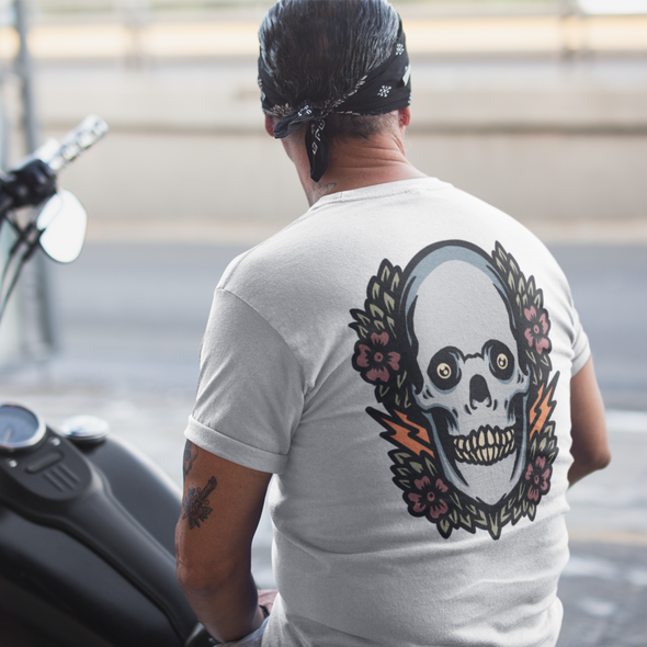 Black & White T-Shirt With Skull And Flower Print