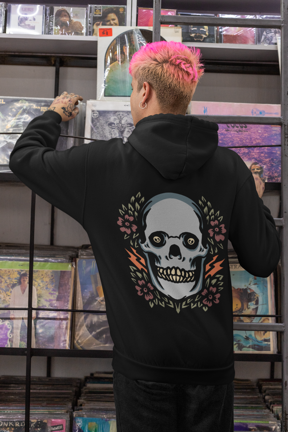 Black & White Hoodies With Skull And Flower Print