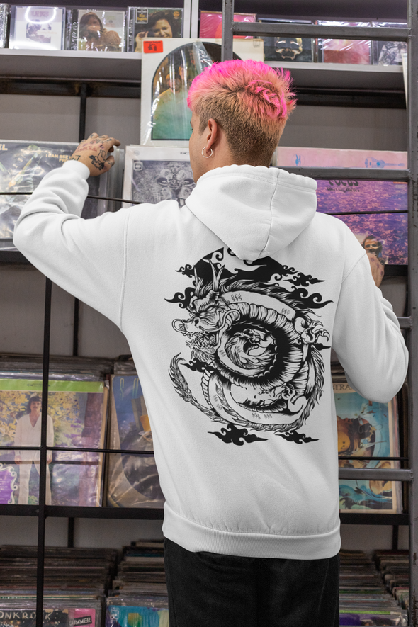 Unisex Silhouette Oriental Dragon Printed Hoodie