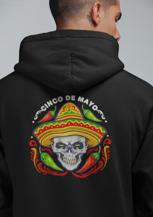 Cinco De Mayo Mexican Skull with Hat Printed Hoodie