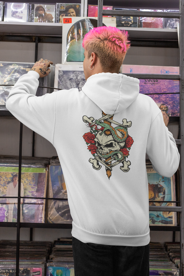 Unisex Hoodie With Skull Snake Print