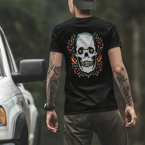 Black & White T-Shirt With Skull And Flower Print