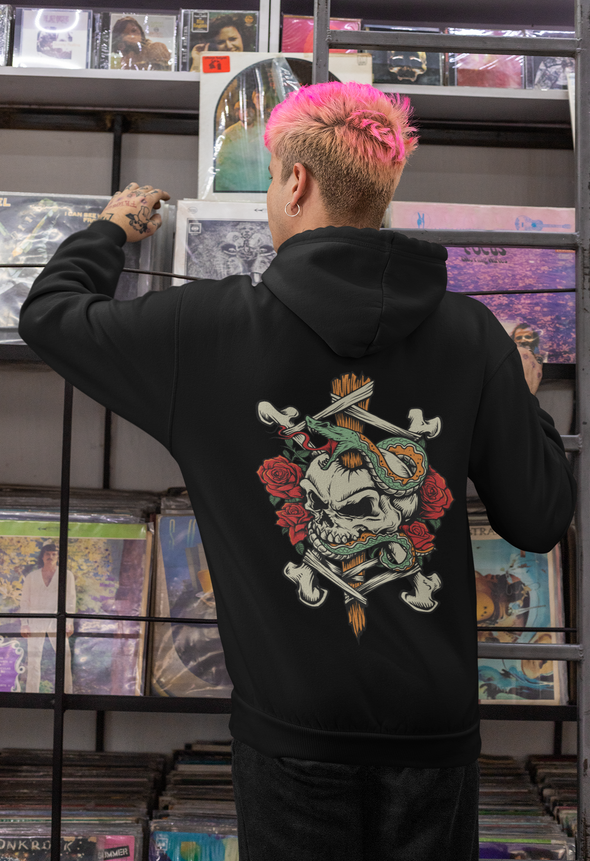 Unisex Hoodie With Skull Snake Print