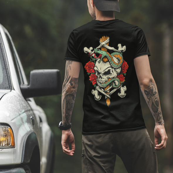 Unisex T-Shirt With Skull Snake Print