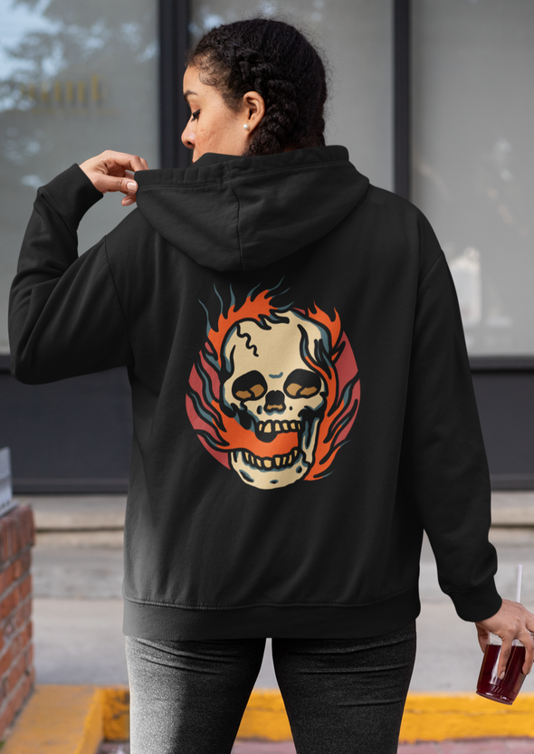 Unisex Hoodie With Skull Fire Print