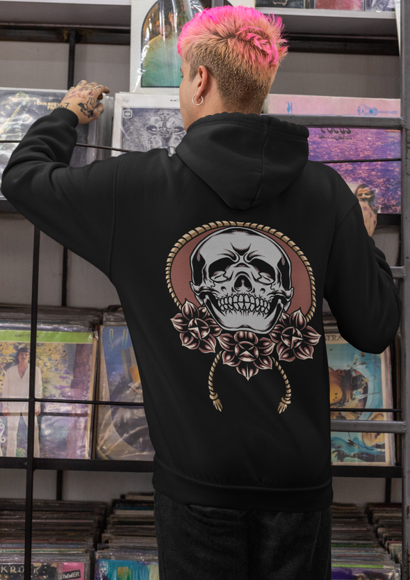 Unisex Printed Skull And Roses Hoodie
