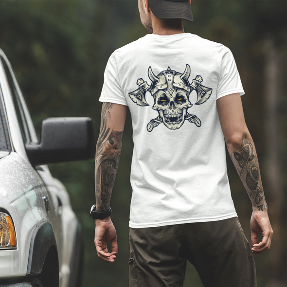 Skull With Axe And Helmet Print Unisex T-Shirt