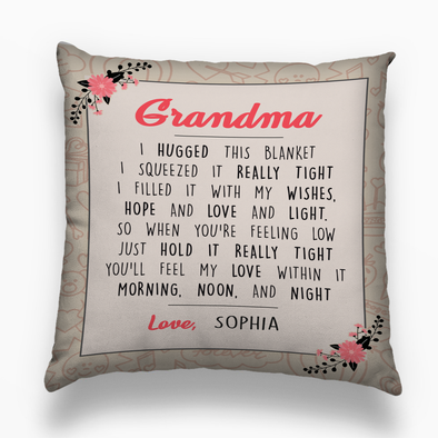"We Hugged This Pillow" Custom Pillow For Grandma/Grandpa/Mamma/Papa/Auntie