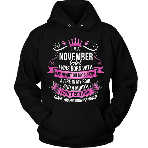 Newly Launched **November Girl Born With Heart On Sleeve** Shirts & Hoodies