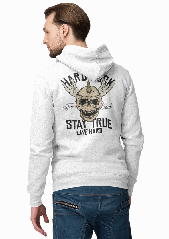 Fingers Rock Gesture Skull Printed Hoodie