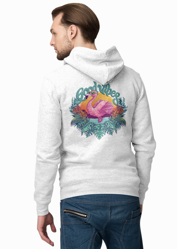 Tropical Pink Flamingo With Flowers Summer Printed Hoodie