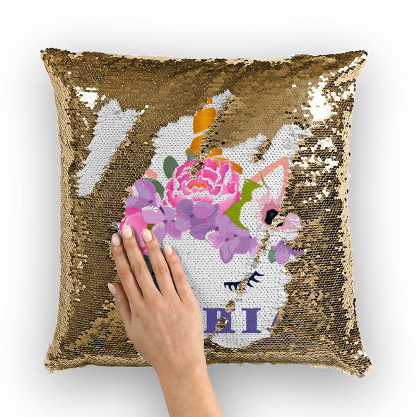 Rainbow Unicorn Reversible Mermaid Magic Sequins Pillow Cover Personalized Name