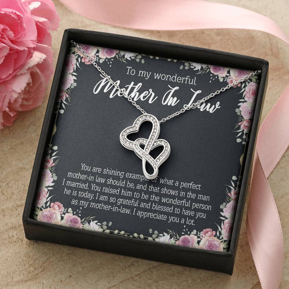 Mother In Law Necklace With Message Card, I Appreciate You a Lot, Mother's Day Necklace, Double Heart Necklace, Christmas Gift, Birthday Gift, Silver Necklace